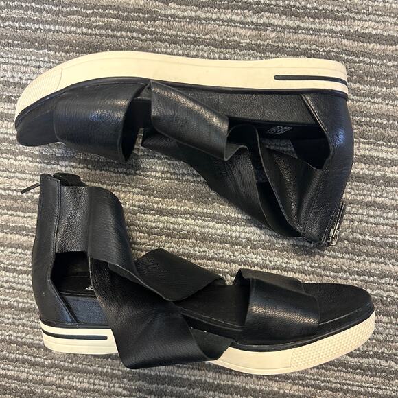 Eileen Fisher Sport Black Tumbled Leather Sneaker Sandals‎ Coastal Preppy Staple - Picture 5 of 8